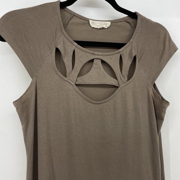 Synergy Organic Clothing Size Small Cotton Cutout Dress Brown Short Cap Sleeves - Picture 2 of 6